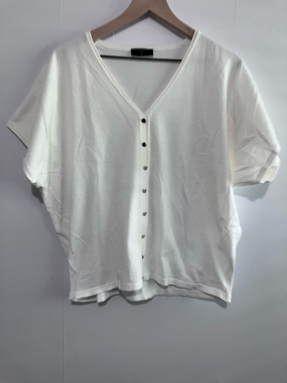 Tahari White Short Sleeve Sweater Size L/XL